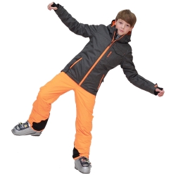 Chlapecký lyžařský komplet - bunda Malerto Dark Grey Melee a kalhoty Footstrap Fluo Orange